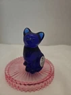 Vintage 1980s / 90s FENTON Cobalt Blue Glass 3" CAT Kitten Figurine Number 2