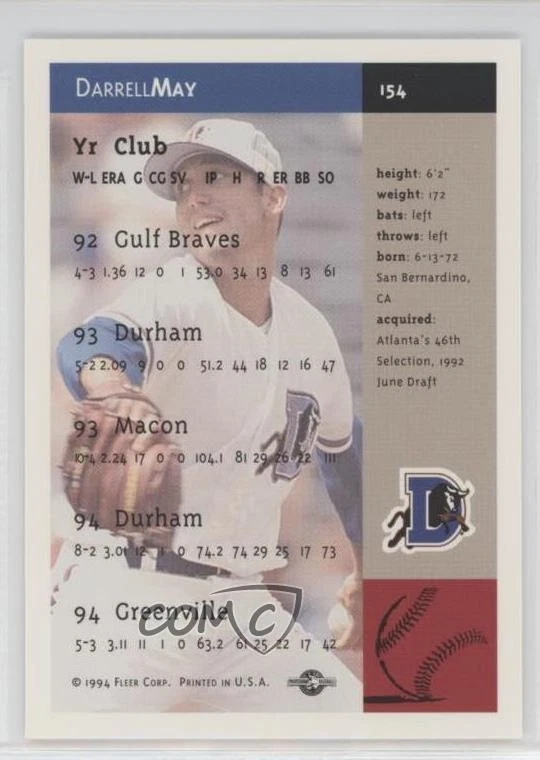 1994-95 Fleer Excel Darrell May #154 - Image 2 of 2