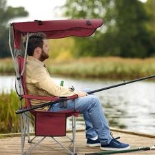 Heavy Duty Camping Chair With Canopy Shade Portable Folding Chair w/ Cup Holder