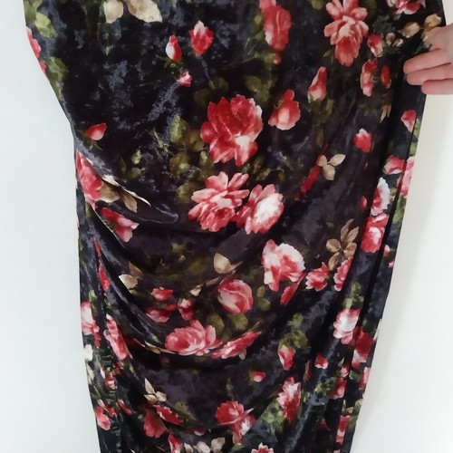 M&S Limited Edition Size 18 Dress Velvet Floral Rose Dress Gathered Ruched - Picture 3 of 6
