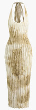 Sheer Ruffle Texture Backless Maxi Dress - Beige (MESSAGE FOR SIZE)