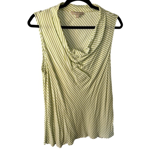Banana Republic Sleeveless Top Cowl Neck Green Striped Blouse Womens Sz XL NWOT