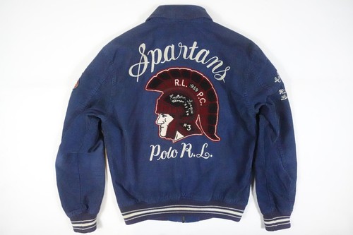 Polo Ralph Lauren Jacket Spartans Corduroy Blue Varsity Letterman RARE S - Picture 2 of 5