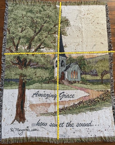 AMAZING GRACE TAPESTRY 55x62 THROW Church Tree Caring Keepsakes D Morgan BLANKET - Picture 2 of 4