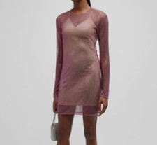 $4900 Stella McCartney Women Pink Netted Sheer Crystal Silk Mini Dress Size 40