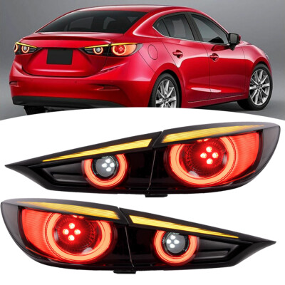 VLAND Smoked LED Taillights Fit 2014-2018 Mazda 3 Axela Sequential Turn Assembly