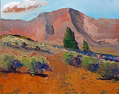 #ad desert rural sage brush mountains realistic Impressionism oil Painting landscape $189.00