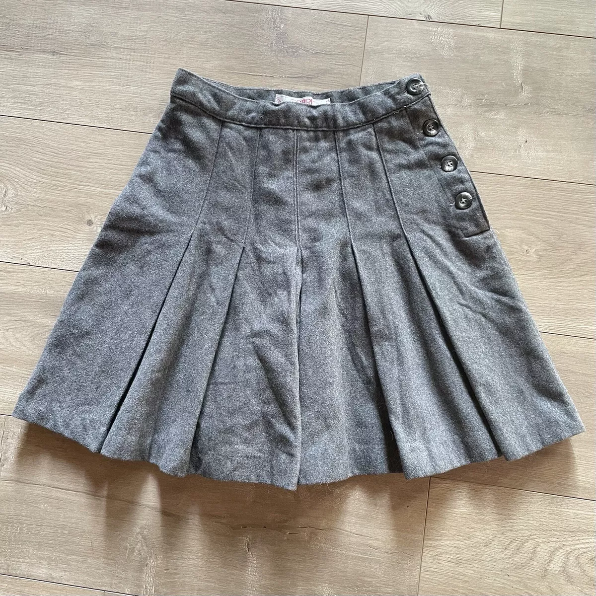 Vintage 80s 90s Esprit Wool Dark Grey Mini Skirt Skort Shorts 7/8 S M  Academia