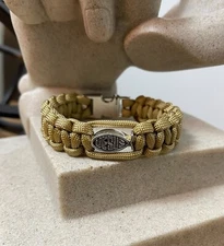 Paracord Bracelet - Beige - Metal Jesus Fish Bead - Cobra Weave Style