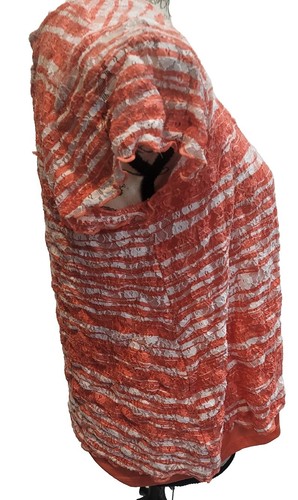 Blusa Kim Rogers Mujer Forrada Vertical Rayas Naranja/Blanco Talla PS - Imagen 6 de 7