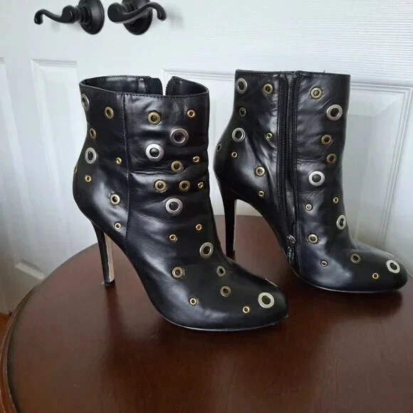 Ботинки на высоком каблуке Nicole Miller Agnes золотистые и серебряные люверсы размер США 7 - Изображение 3 из 4