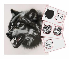 Plantilla de aerógrafo AS-366 Wolf Step by Step para pintura de tatuaje de pared en spray acrílico