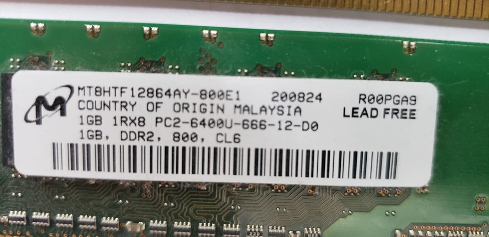 3 x 1GB 1RX8 PC2-6400U-666-12-D0  DDR2 800 CL6  "Micron" Memory RAM Sticks - Image 4 of 4
