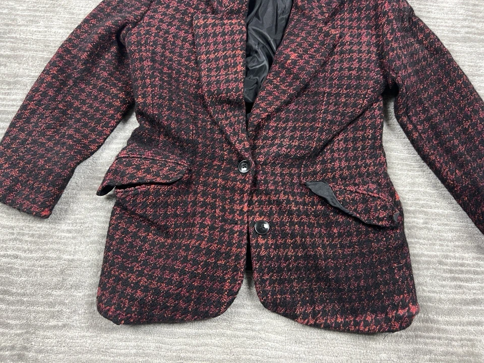 Liz Claiborne Collection Blazer Medium Womens Red Black Houndstooth Wool Blend - Image 3 of 4