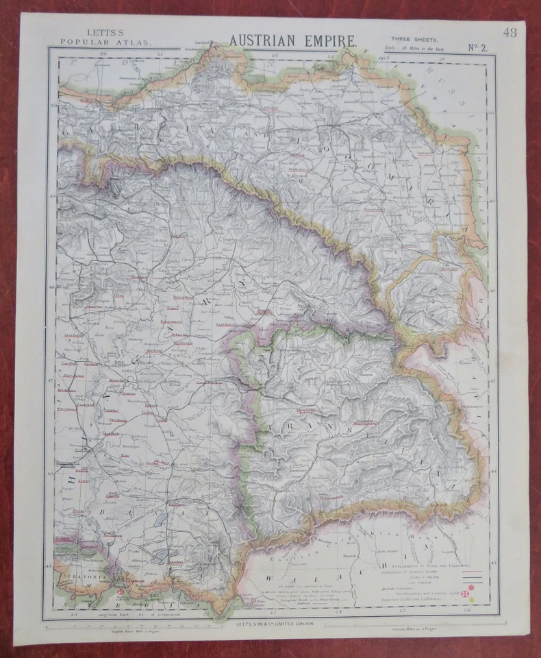 奥匈帝国 哈布斯堡帝国 维也纳 布达佩斯 1883 年 莱茨 稀缺 两张地图 — 第 3/4 张图片