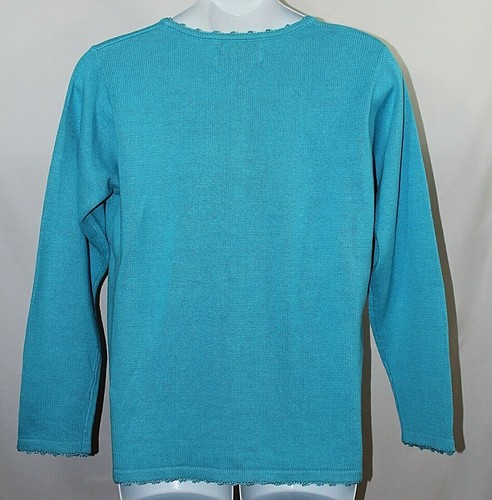 Quacker Factory Blue Cardigan Sweater Sequin Umbrellas by the Sea NWT L - Picture 5 of 6