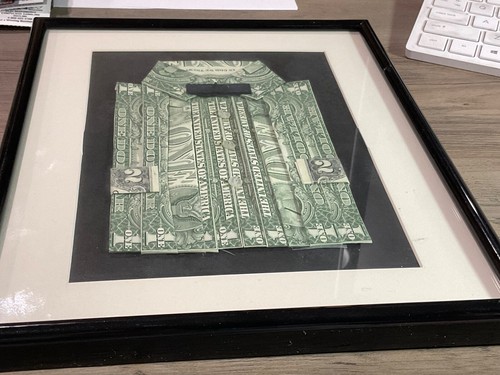 Dollarschein & Zwei Dollar Schein Hemd Geld Origami im Rahmen Unikat Wandbild - Bild 8 von 8