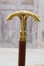 Vintage Solid Brass Anchor Handle Walking Cane Nautical Wooden Stick for Senior