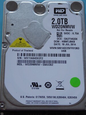 WD20NMVW-59AV3S2 DCM: HBMTJBKB 10 JUL 2014 Thailand 2TB
