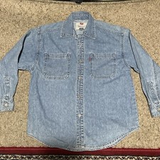 Vtg Levi's Women Men Denim Shirt Lg Red Tab Light Blue Metal Button Long Sleeve