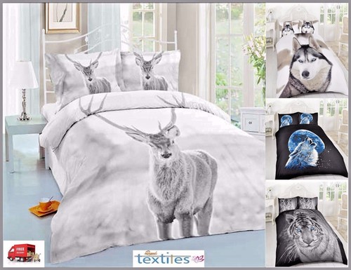 Housse de Couette Ensembles 3D Animal Imprimé Literie Oreiller Étuis Seul Double - Photo 1/8