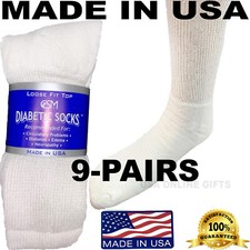 BEST QUALITY CRESWELL 9 PAIRS WHITE DIABETIC CREW SOCKS 10-13 SIZE MADE IN USA