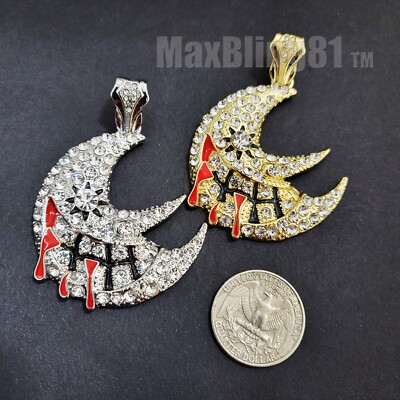 Iced Hip Hop Style Gold Silver Soul Eater Moon Simulated Diamond Charm Pendant