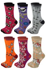 Women 6 Pairs Pack Halloween Novelty Crew Socks