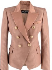 Balmain Women’s Pink Silk Blend Textured Fitted Blazer Jacket.sz 38.£1900+