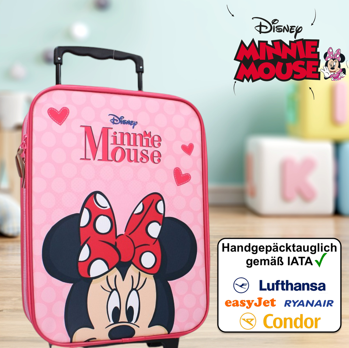 Disney Minnie Mouse Koffer Trolley Kinder Mädchen Kinderkoffer