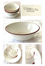 VINTAGE Corelle Plates & Bowls SPLENDOR Gray Red Curvey Lines 10-Pc