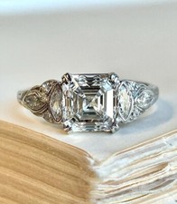 3 CT White Asscher Cut CZ Art Deco Antique Engagement Wedding Ring In 925 Silver