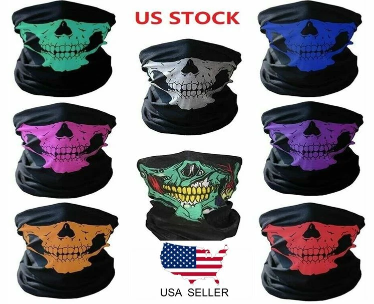 Skull Smiling Tube Bandanna Scarf Neck Gaiter Head Face Mask Multi-use Outdoor - Image 4 of 4