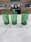 3 LOT Anchor Hocking Vintage Forest Green Tumbler Glass COLONIAL MAN WOMAN TREES