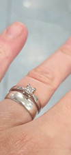 Platinum 900 Diamond Engagement/Wedding Ring Set Princess Solitaire Accents M