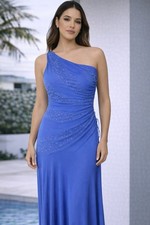 Elegant One-Shoulder Blue Evening Gown with Rhinestone Detail Long Formal S 9