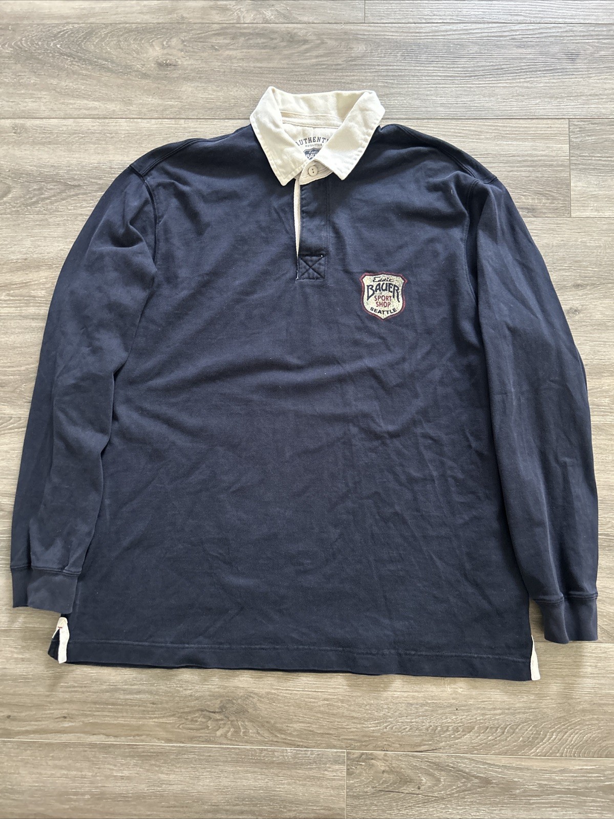 Vintage Eddie Bauer Mens XL Tall Blue Heavyweight Long Sleeve Rugby Polo