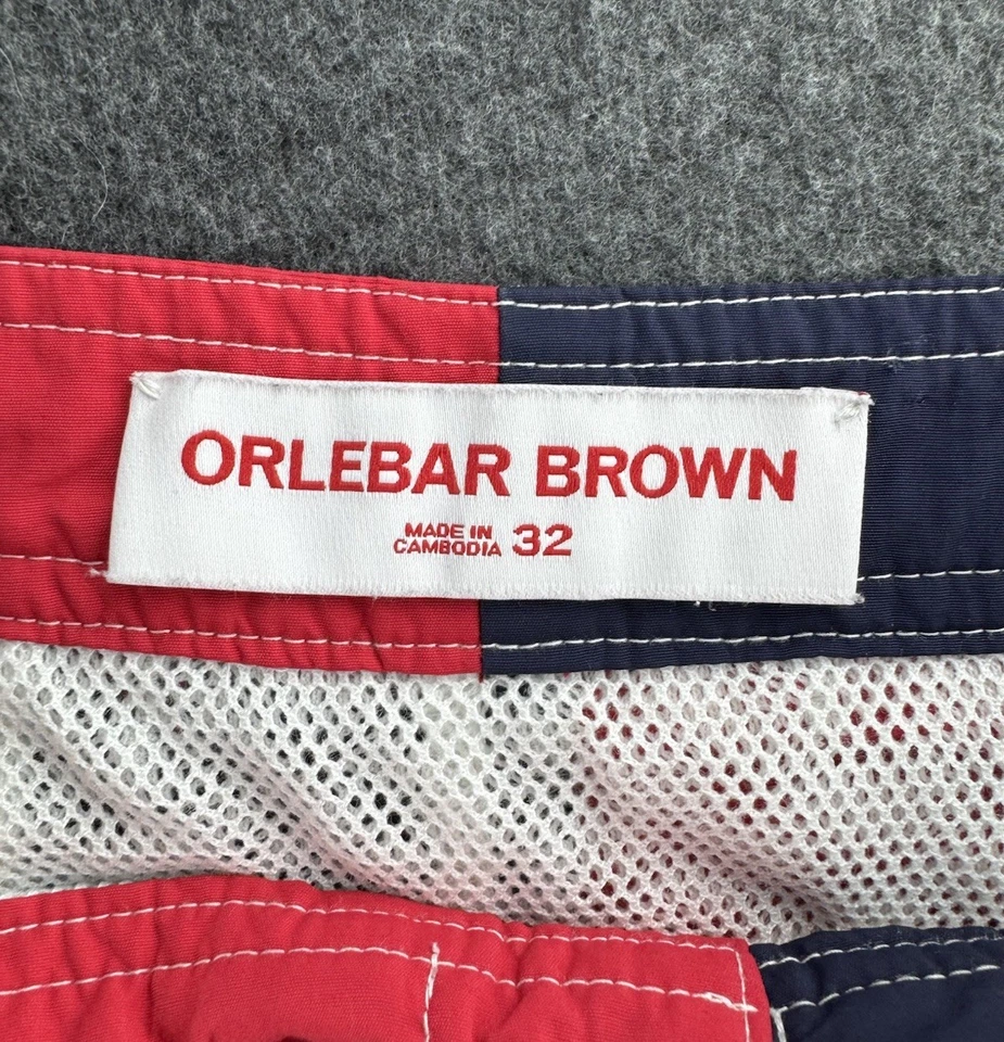 Bañador Corto Orlebar Marrón Para Hombre Bulldog Forrado Rojo Azul Colorblock Talla 32 Foto 4 de 4