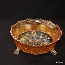 Fenton Master Berry Round Bowl Butterfly & Berry Marigold 3 Footed 1911-1926 HTF