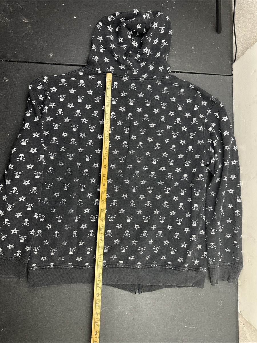 Vintage Y2K Power of Art Skull Star Money AOP Zip Up Hoodie Size L