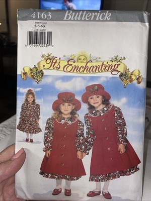 Butterick 4163 Girls Dress, Pinafore, & Hat - Sizes 5-6X Uncut It s Enchanting