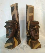 Carved Wood African Book Ends
