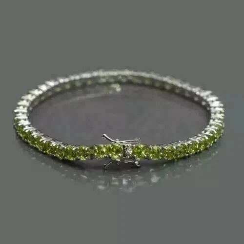 3MM Round Lab Created Peridot Women's Tennis Bracelet 14K White Gold Plated 7" - Image 3 of 4