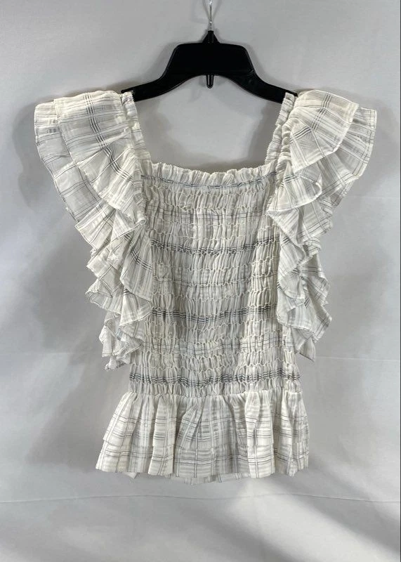 Ulla Johnson Women's White Smocked Ruffle Blouse Size 00 - Image 3 of 4