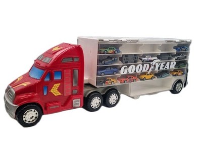 REDBOX GOODYEAR ROTER SEMI-TRUCK SPIELZEUGAUTOTRANSPORTER 1999 #69039 ~ mit 37 Autos
