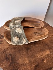 Moshulu VOSU Ladies Green Raffia Cork Footbed Mules Sliders UK 6/39 Lightweight