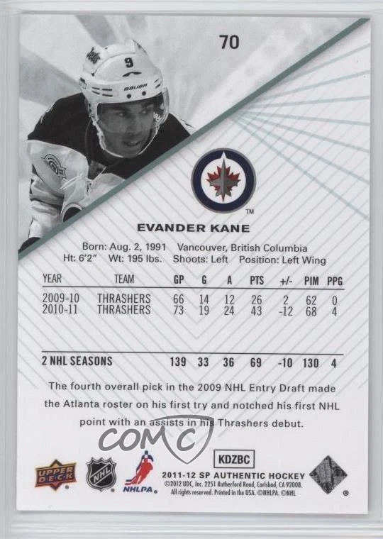 2011-12 SP Authentic Evander Kane #70 - Image 2 of 2