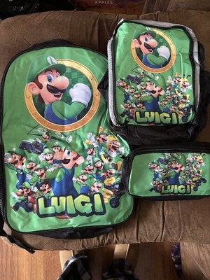 Luigi Kids 3 Pc Bookbag Set Contains Bookbag, Lunchbox, And Pencil Bag