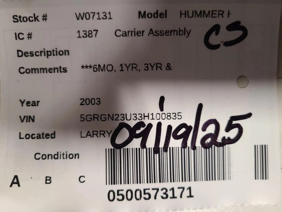 Б/у дифференциал несущая сборка подходит: 2003 Hummer Hummer h2 класса A - Изображение 3 из 4