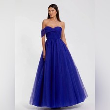 Mac Duggal 68713 One Side Off the Shoulder Bustier Ball Gown - Cobalt - 14 NWT